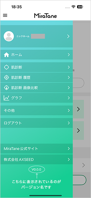 バージョン名はアプリのナビゲーション下部に表示されています