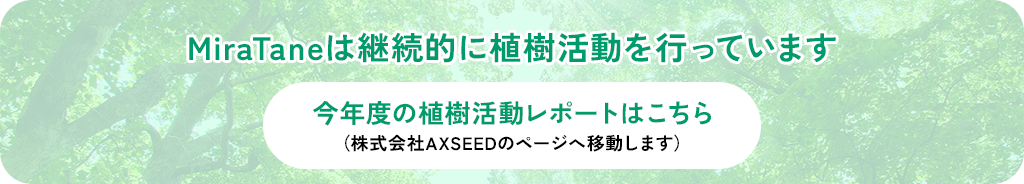MiraTaneは継続的に植樹活動を行っています。今年度の植樹活動レポートはこちら