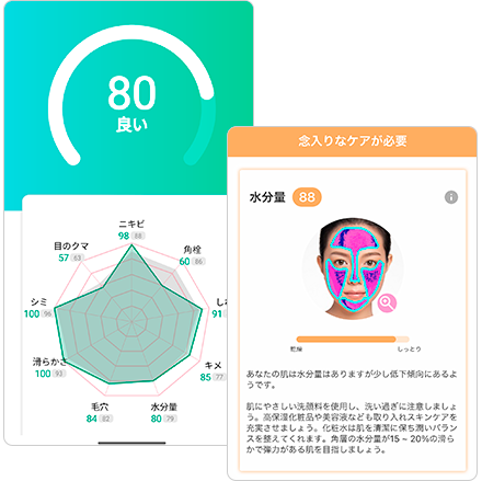 15項目での肌診断結果とお手入れアドバイス